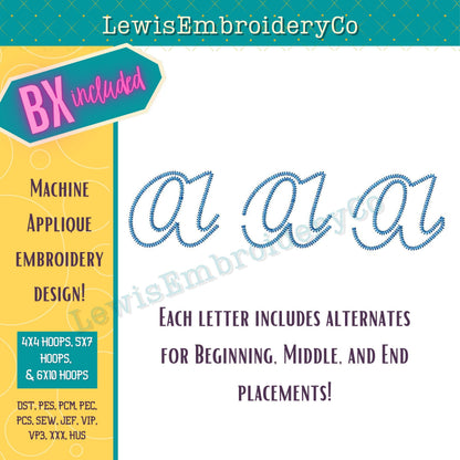 Script Applique Machine Embroidery Font - with BX - (PDF Tutorial Included)
