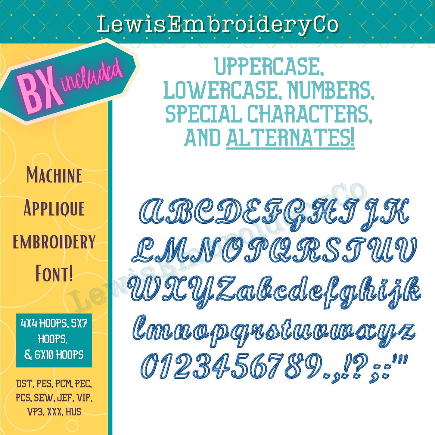 Script Applique Machine Embroidery Font - with BX - (PDF Tutorial Included)