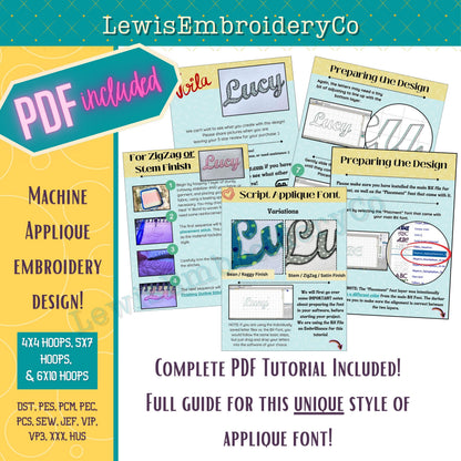 Narrow Applique, Script, Machine Embroidery Font - With BX - (PDF Tutorial Included)