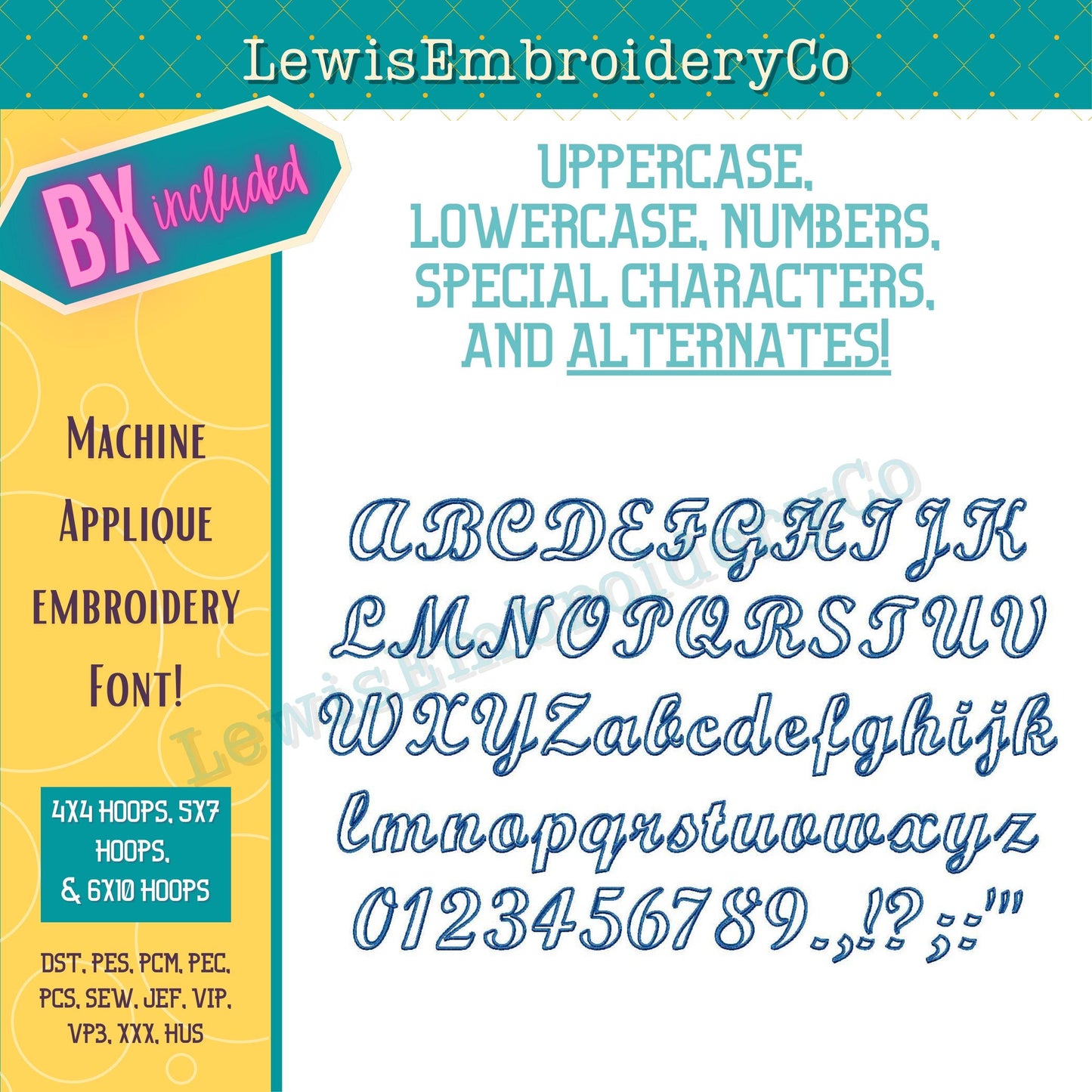 Narrow Applique, Script, Machine Embroidery Font - With BX - (PDF Tutorial Included)