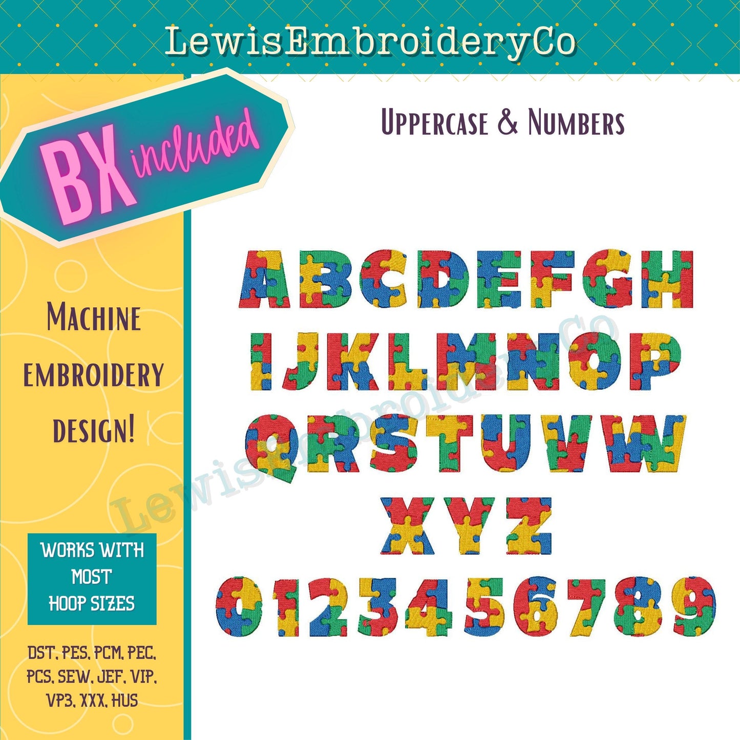 Autism Awareness Puzzle, Machine Embroidery Font - With BX - (PDF Tutorial Included)
