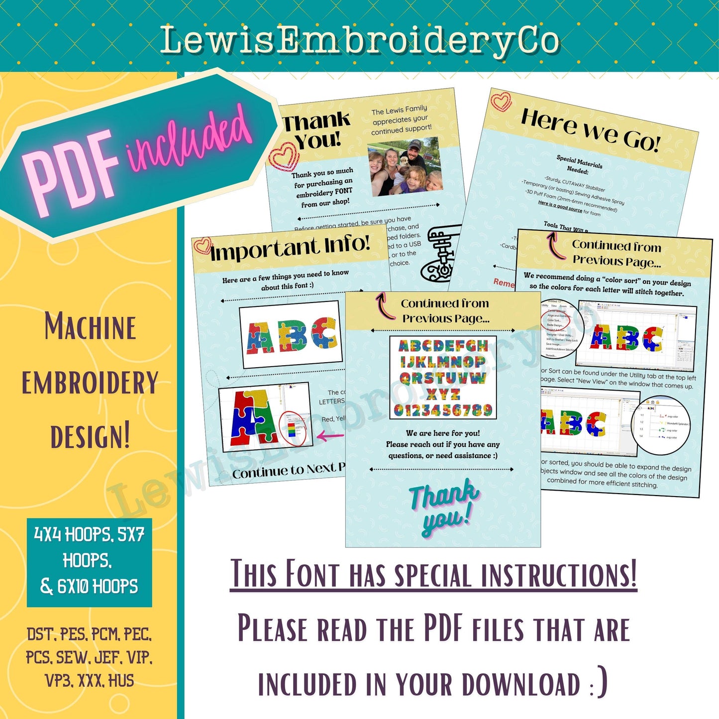 Autism Awareness Puzzle, Machine Embroidery Font - With BX - (PDF Tutorial Included)