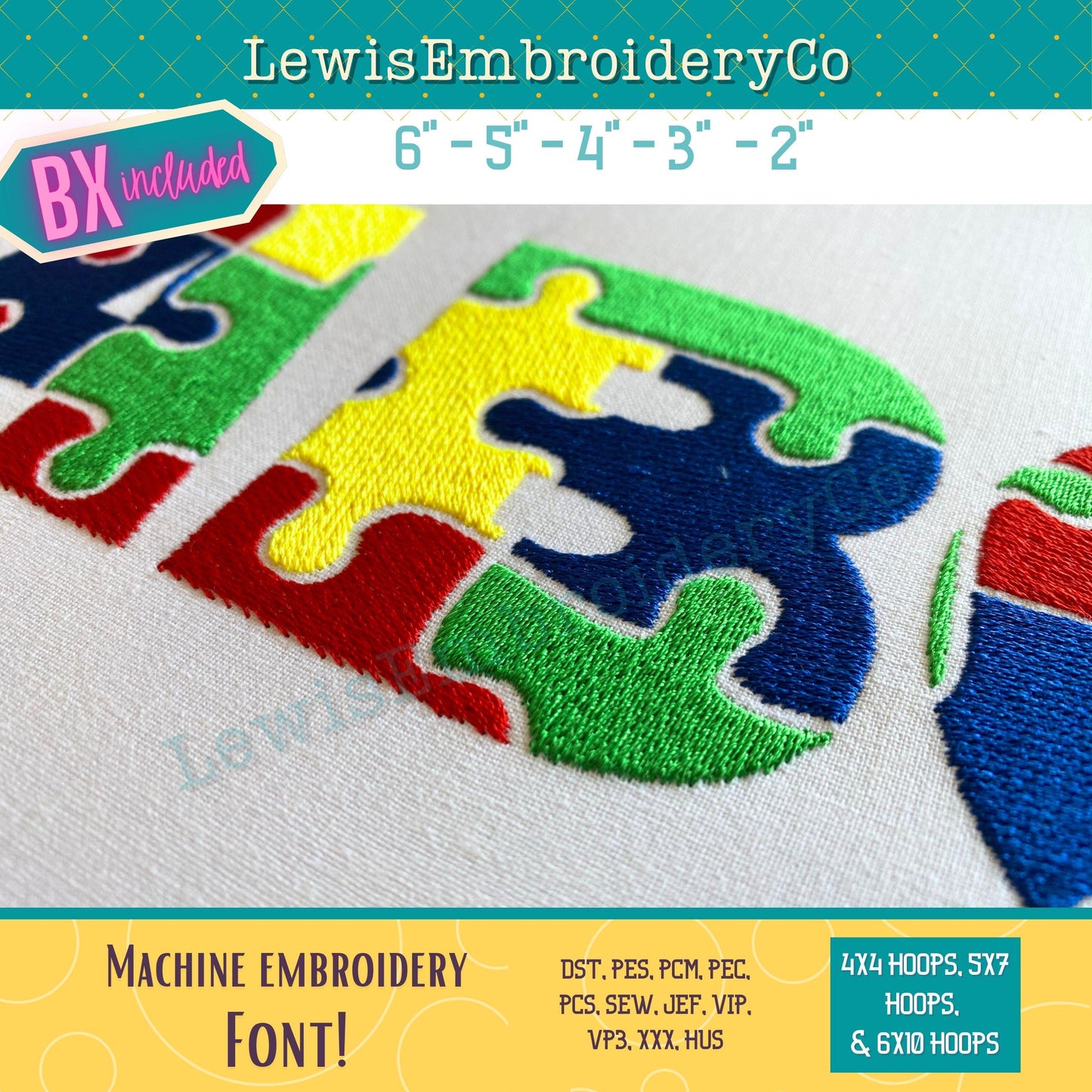 Autism Awareness Puzzle, Machine Embroidery Font - With BX - (PDF Tutorial Included)