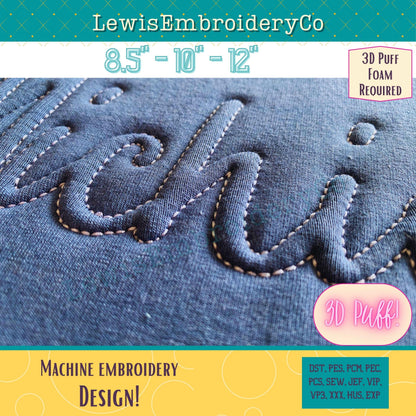 MICHIGAN, Embossed 3D Puff, Machine Embroidery Design - Not Full Font - (PDF Tutorial Included)