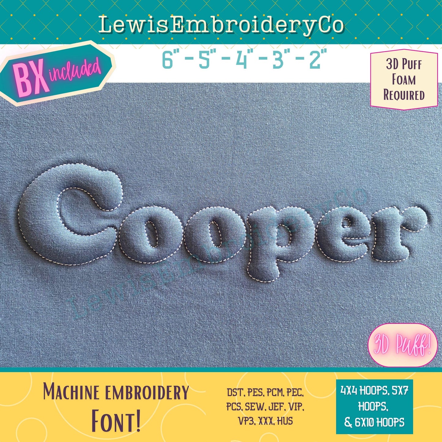 Embossed 3D Puff, Cooper, Machine Embroidery Font - With BX - (PDF Tutorial Included)