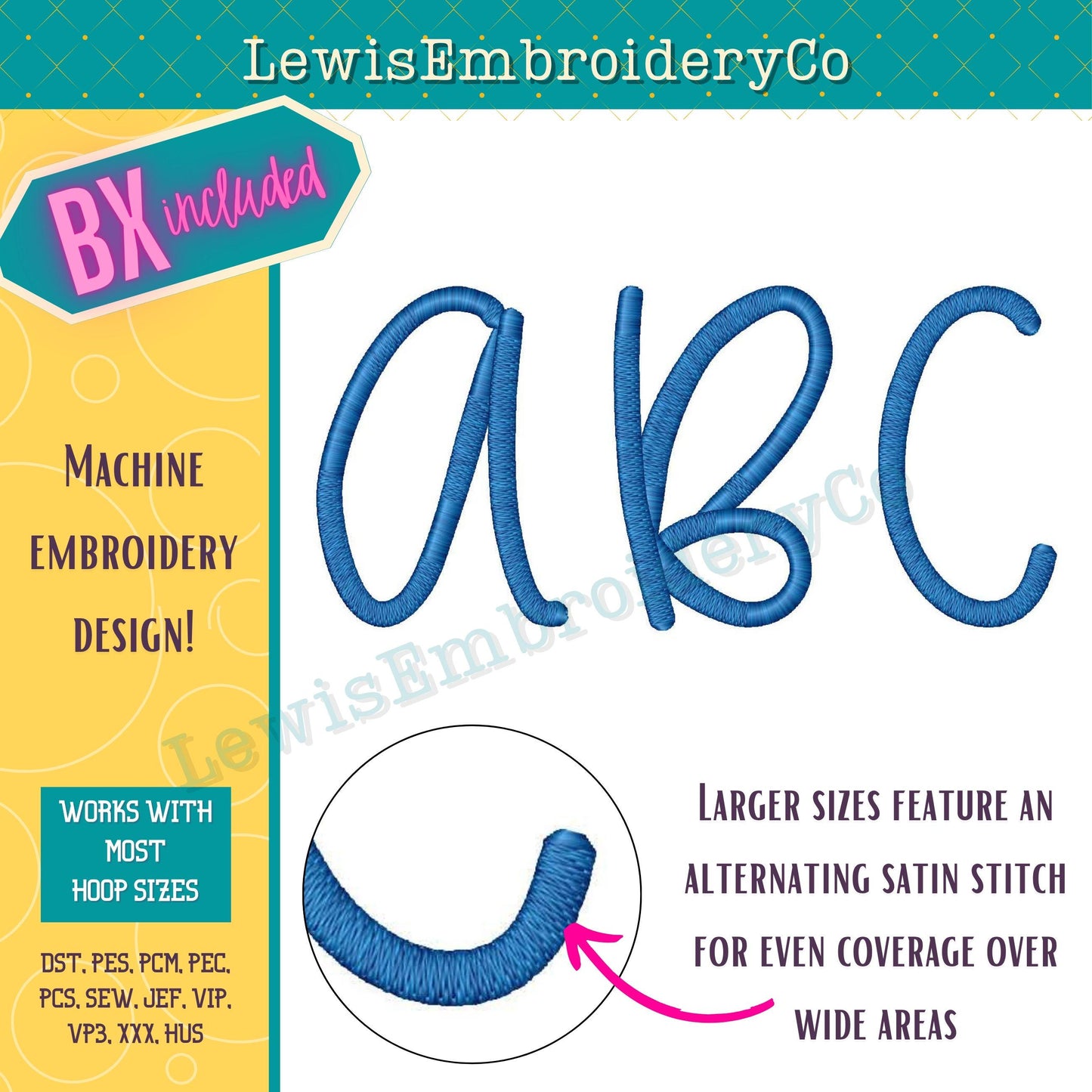 Handwritten Script, Machine Embroidery Font - With BX - (PDF Tutorial Included)