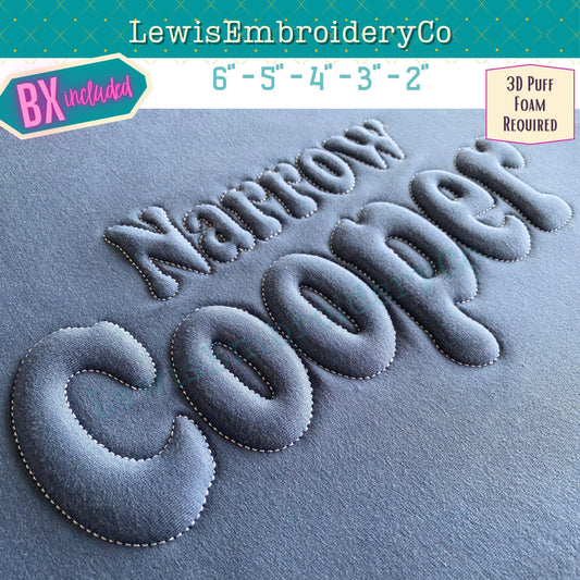Embossed 3D Puff, Narrow, Machine Embroidery Font - With BX - (PDF Tutorial Included)
