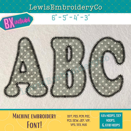 Zig Zag Applique, Narrow, Machine Embroidery Font - With BX - (PDF Tutorial Included)