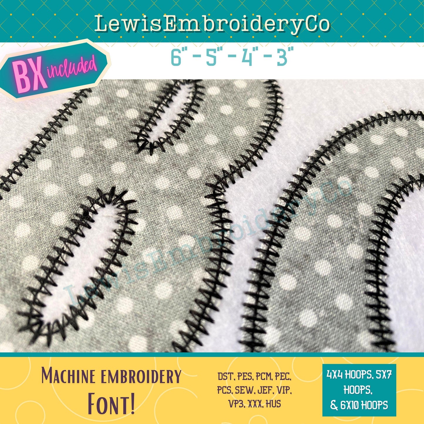 Zig Zag Applique, Narrow, Machine Embroidery Font - With BX - (PDF Tutorial Included)