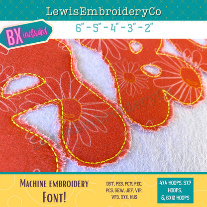 Raggy Applique, Groovy, Machine Embroidery Font - With BX - (PDF Tutorial Included)