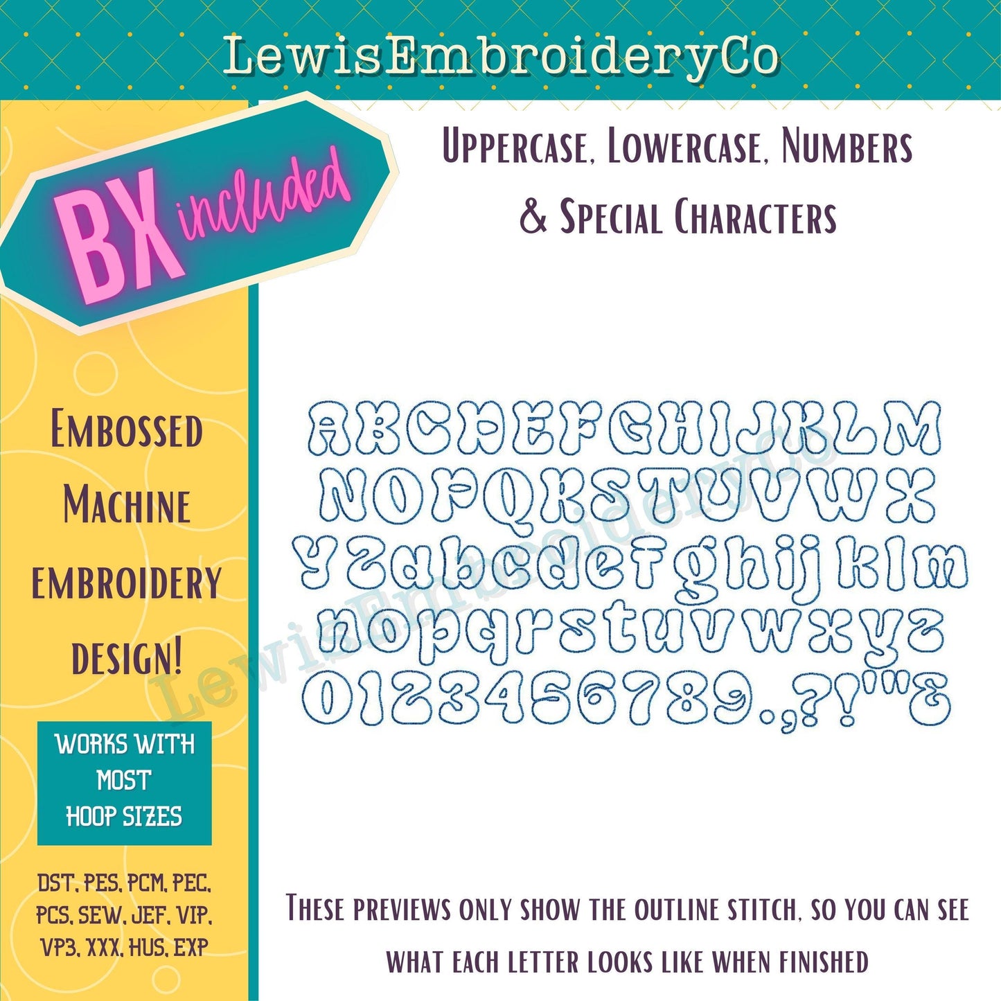 Embossed 3D Puff, Groovy, Machine Embroidery Font - With BX - (PDF Tutorial Included)