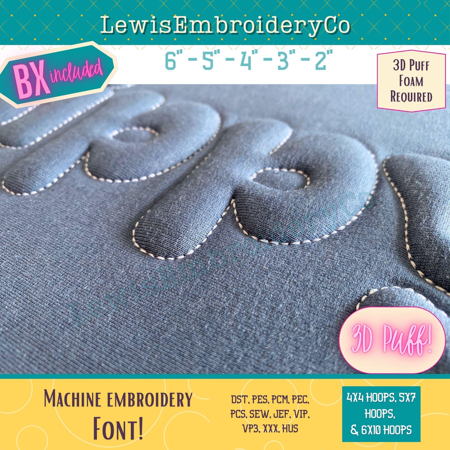 Embossed 3D Puff, Groovy, Machine Embroidery Font - With BX - (PDF Tutorial Included)