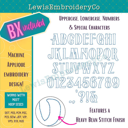 Raggy Applique, Vintage, Machine Embroidery Font - With BX - (PDF Tutorial Included)