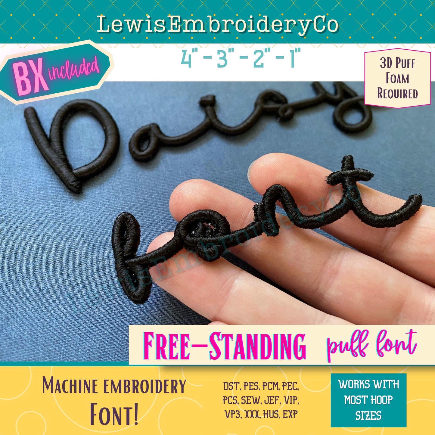 Free-Standing 3D Puff, Machine Embroidery Font - With BX - (PDF Tutorial Included)