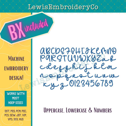 Handwritten Script, Machine Embroidery Font - With BX - (PDF Tutorial Included)