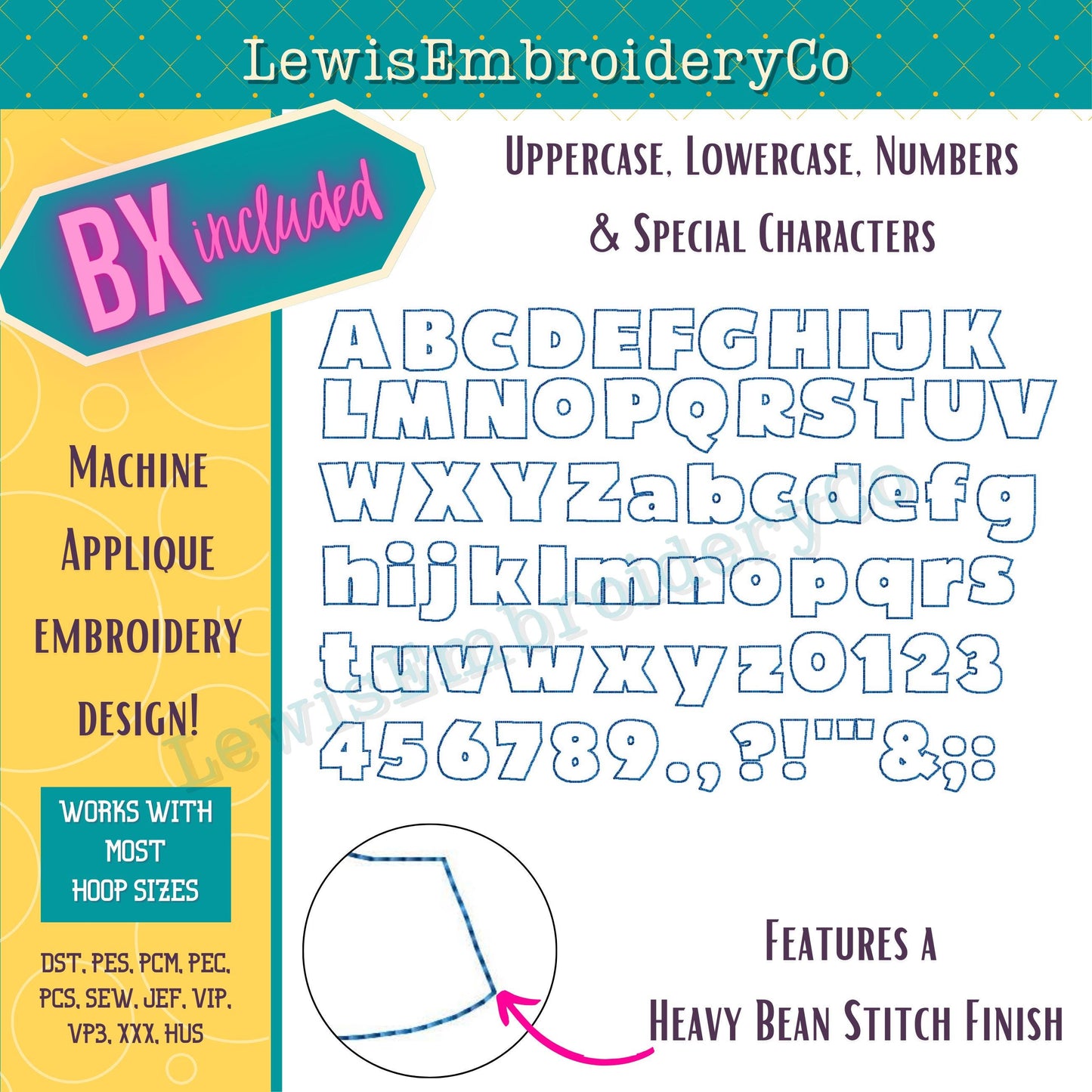 Reverse Applique, Block, Machine Embroidery Font - With BX - (PDF Tutorial Included)