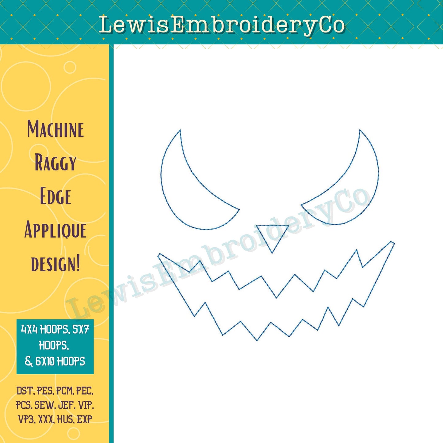 Raggy Applique, Spooky Pumpkin Face, Machine Embroidery Design - (PDF Tutorial Included)