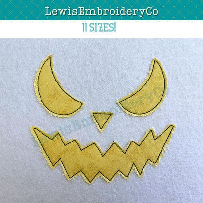 Raggy Applique, Spooky Pumpkin Face, Machine Embroidery Design - (PDF Tutorial Included)