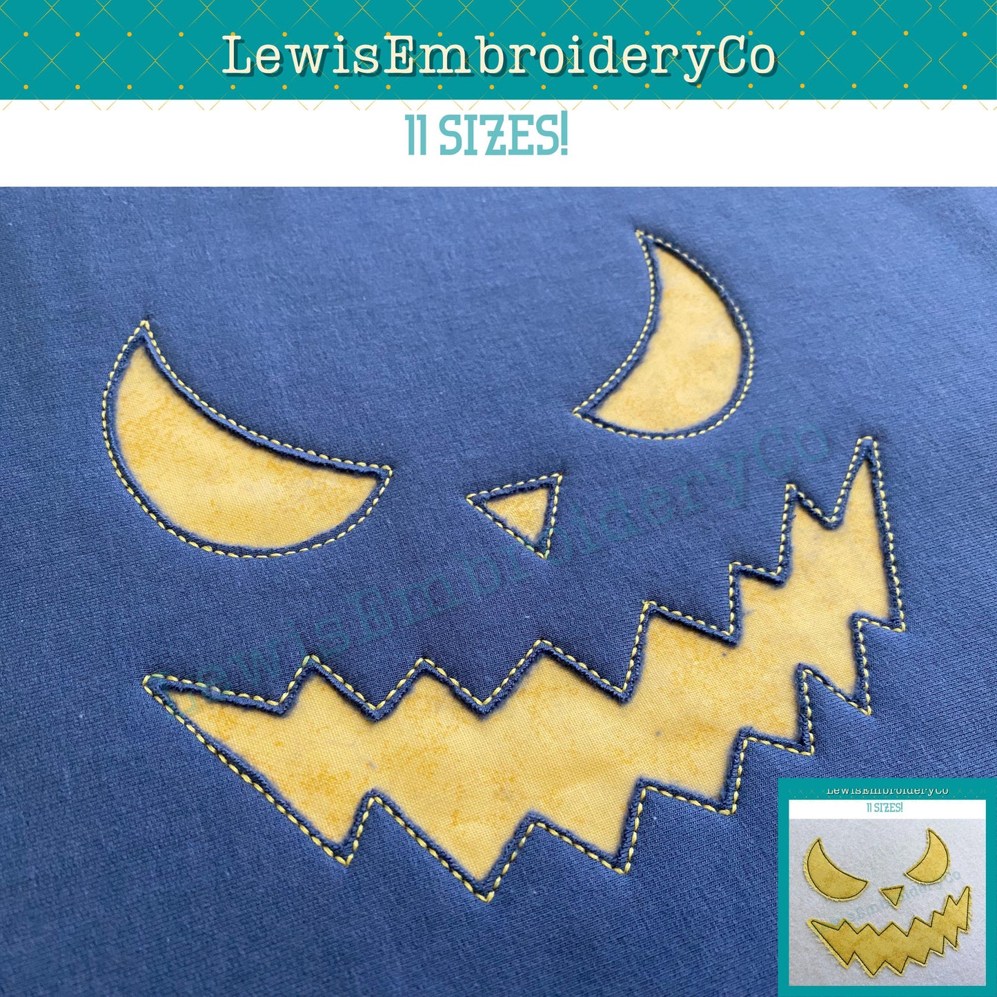 Reverse Applique, Spooky Pumpkin Face, Machine Embroidery Design - (PDF Tutorial Included)