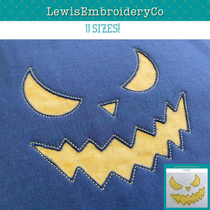 Reverse Applique, Spooky Pumpkin Face, Machine Embroidery Design - (PDF Tutorial Included)