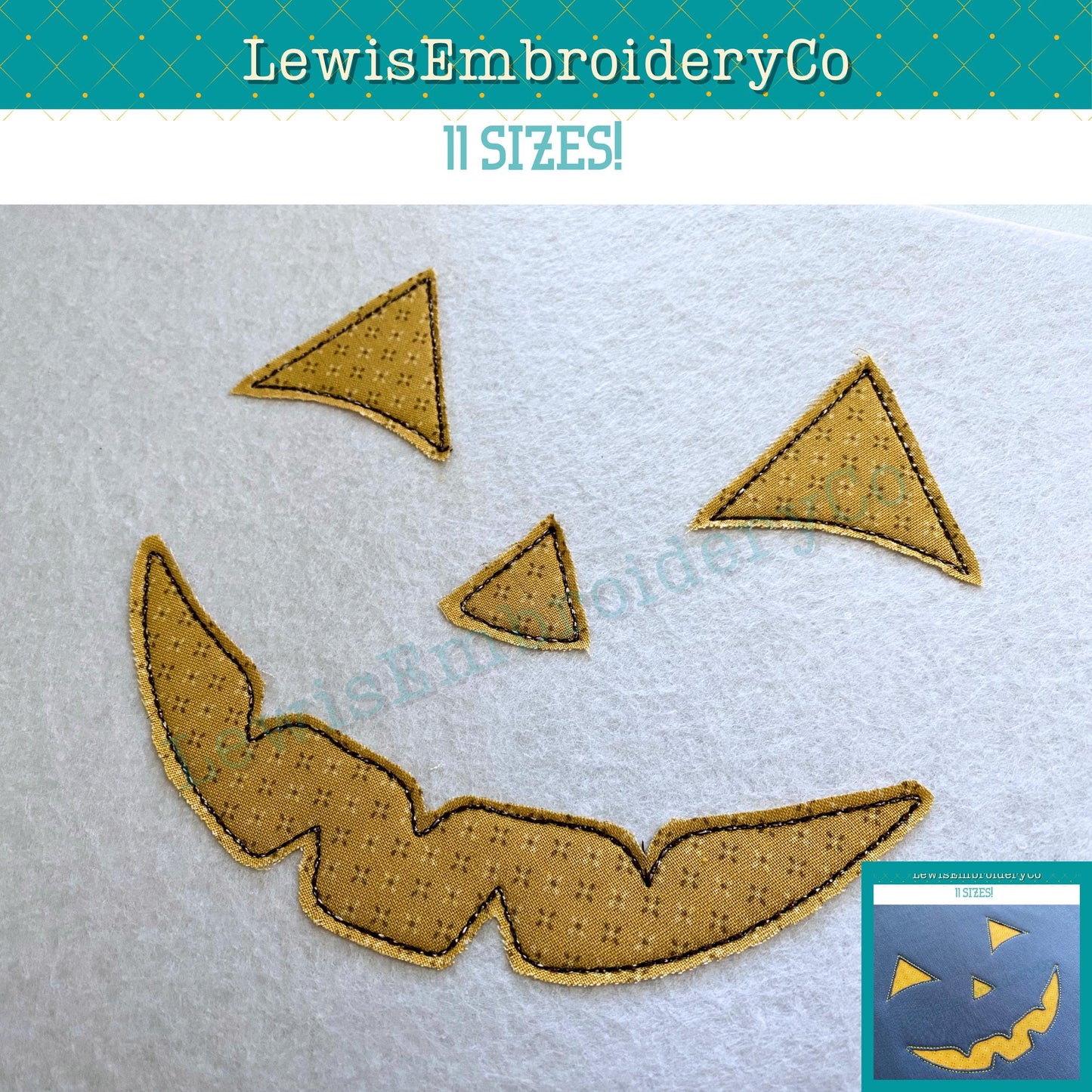 Raggy Applique Happy Pumpkin Face, Machine Embroidery Design - (PDF Tutorial Included)