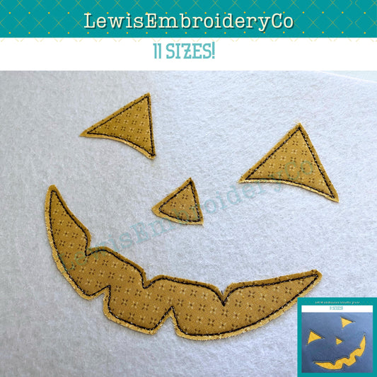 Raggy Applique Happy Pumpkin Face, Machine Embroidery Design - (PDF Tutorial Included)