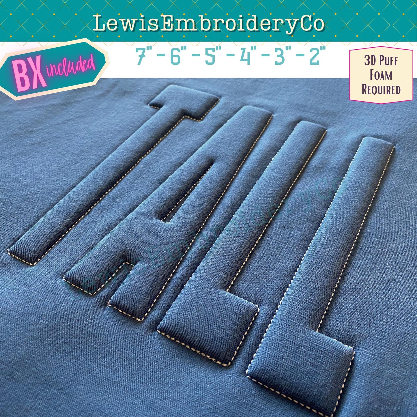Embossed 3D Puff, Tall Narrow, Machine Embroidery Font - With BX - (PDF Tutorial Included)