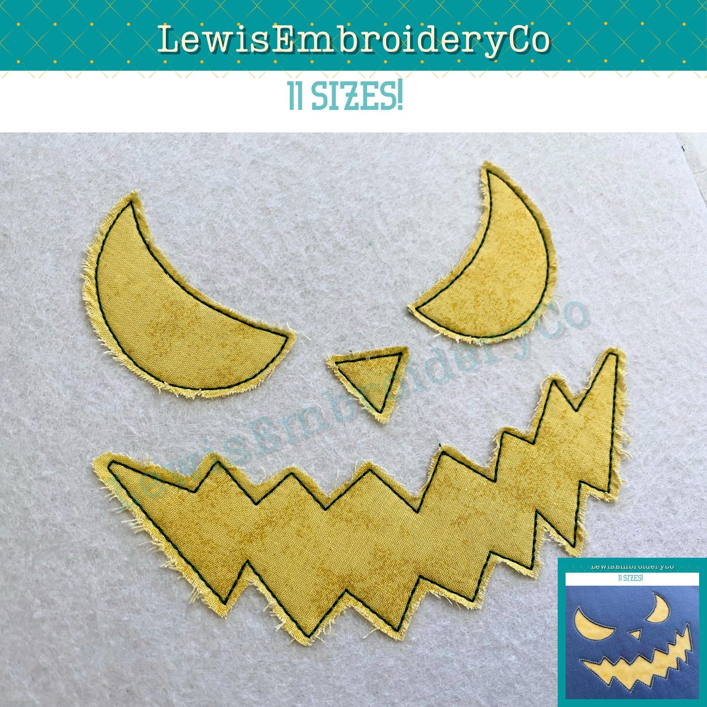Raggy Applique, Spooky Pumpkin Face, Machine Embroidery Design - (PDF Tutorial Included)