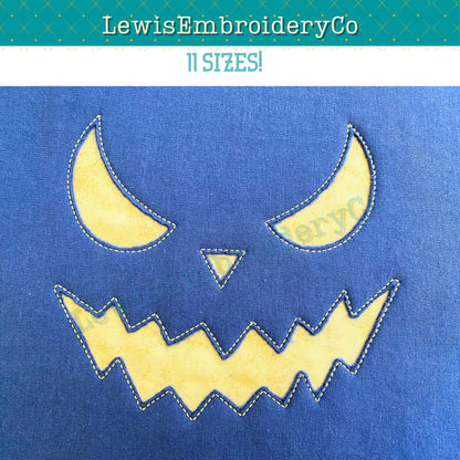 Reverse Applique, Spooky Pumpkin Face, Machine Embroidery Design - (PDF Tutorial Included)