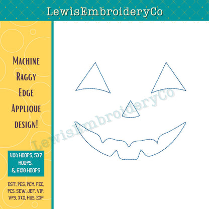 Raggy Applique Happy Pumpkin Face, Machine Embroidery Design - (PDF Tutorial Included)
