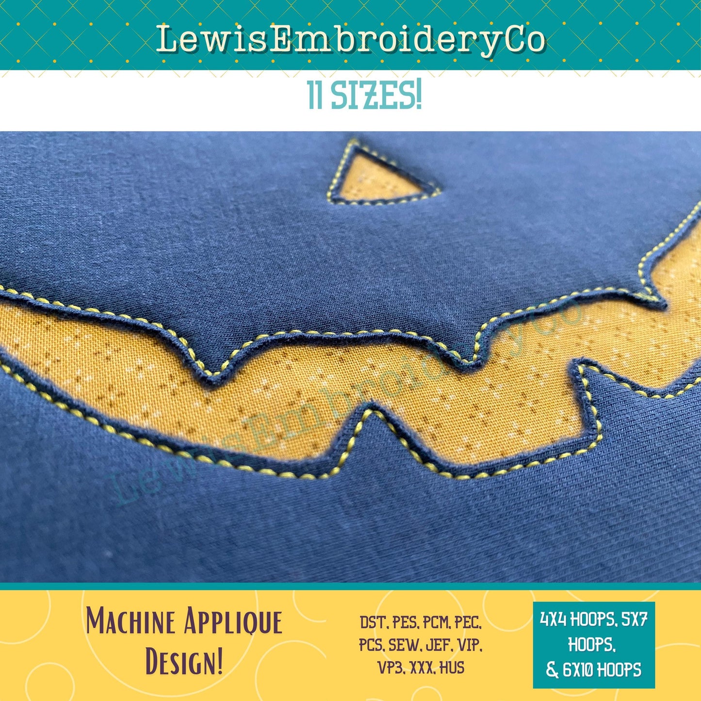 Reverse Applique, Happy Pumpkin Face, Machine Embroidery Design - (PDF Tutorial Included)
