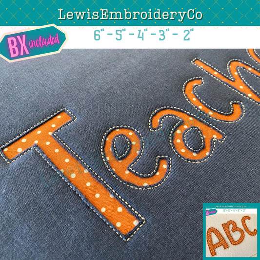 Reverse Applique, Teacher, Machine Embroidery Font - With BX - (PDF Tutorial Included)
