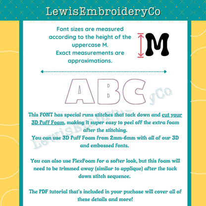 Embossed 3D Puff, Block, Machine Embroidery Font - With BX - (PDF Tutorial Included)