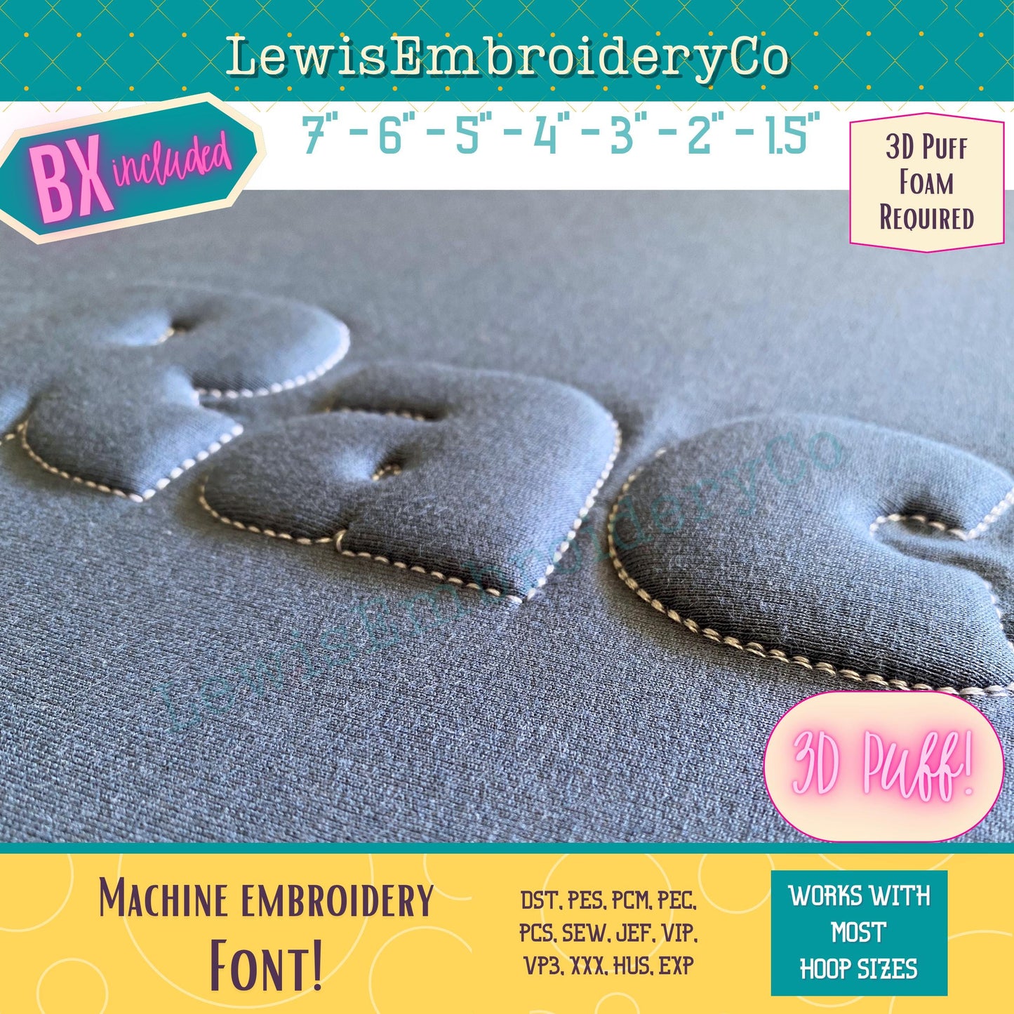 Embossed 3D Puff, Block, Machine Embroidery Font - With BX - (PDF Tutorial Included)