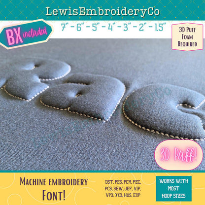 Embossed 3D Puff, Block, Machine Embroidery Font - With BX - (PDF Tutorial Included)