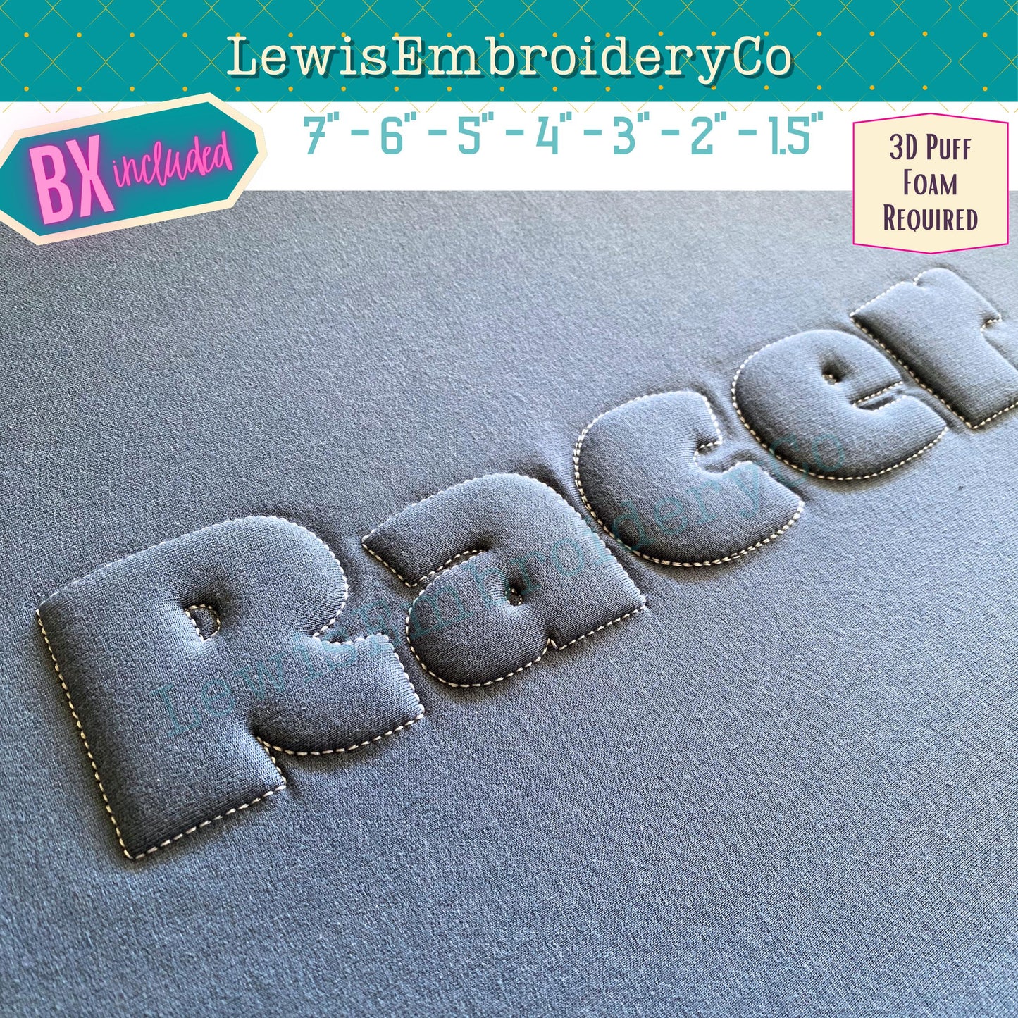 Embossed 3D Puff, Block, Machine Embroidery Font - With BX - (PDF Tutorial Included)