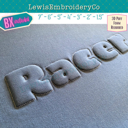 Embossed 3D Puff, Block, Machine Embroidery Font - With BX - (PDF Tutorial Included)