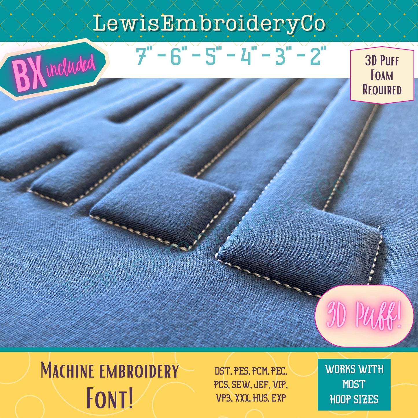Embossed 3D Puff, Tall Narrow, Machine Embroidery Font - With BX - (PDF Tutorial Included)